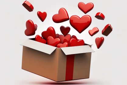 Box of Love: Floating Hearts in a 3D Perspective AI Image