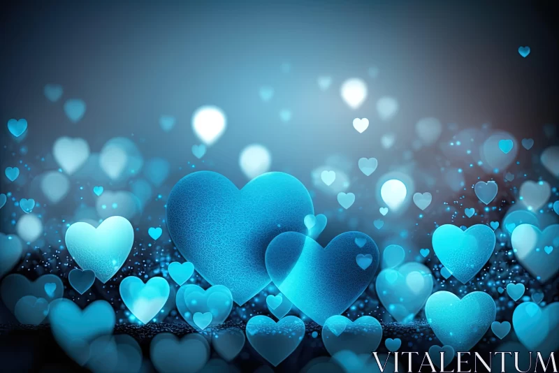 Dreamy Blue Hearts on Dark Background - Romantic Abstract Art AI Image