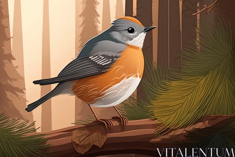 Enchanting Bird Perched on Branch in Forest Illustration AI Image