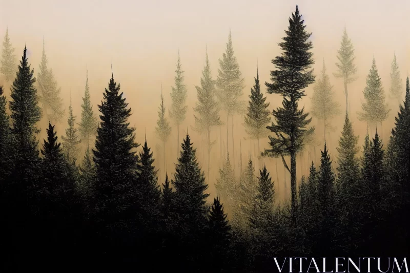 Foggy Forest Oil Painting - A Romantic Wilderness Artwork AI Image