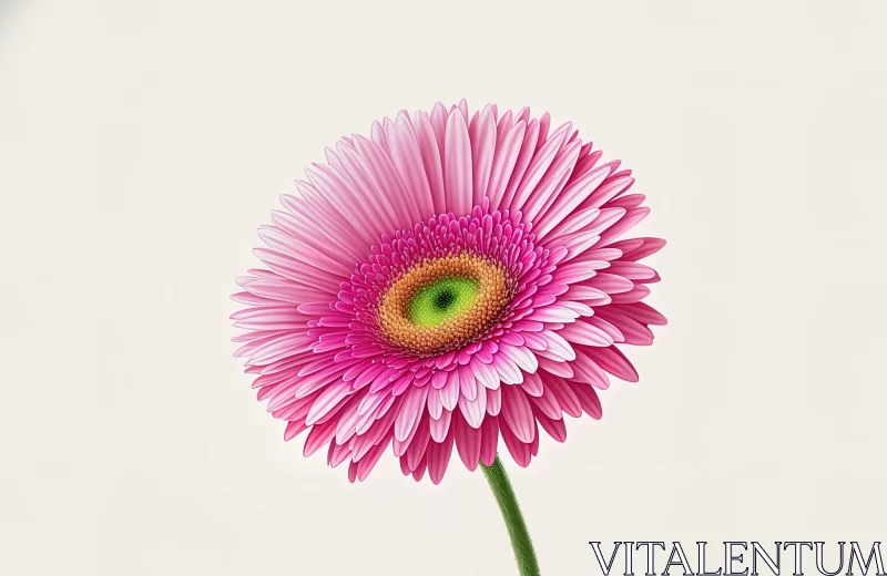 Pink Gerbera Flower with Green Center Illustration AI Image