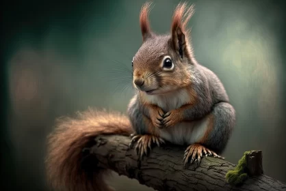 Squirrel on Branch - A Charming Digital Art Portrait AI Image