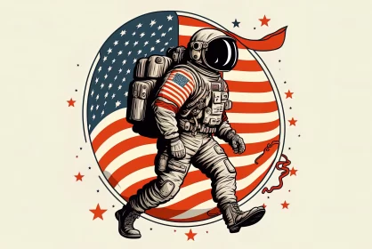 Astronaut in Vintage Style with American Flag Background