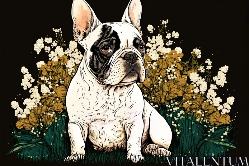 Enchanting French Bulldog Amidst Floral Harmony in Countryside AI Image