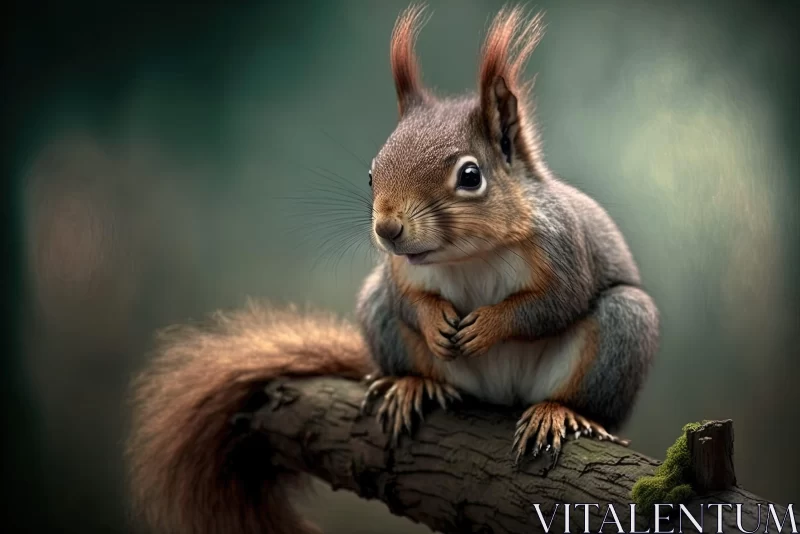 Squirrel on Branch - A Charming Digital Art Portrait AI Image