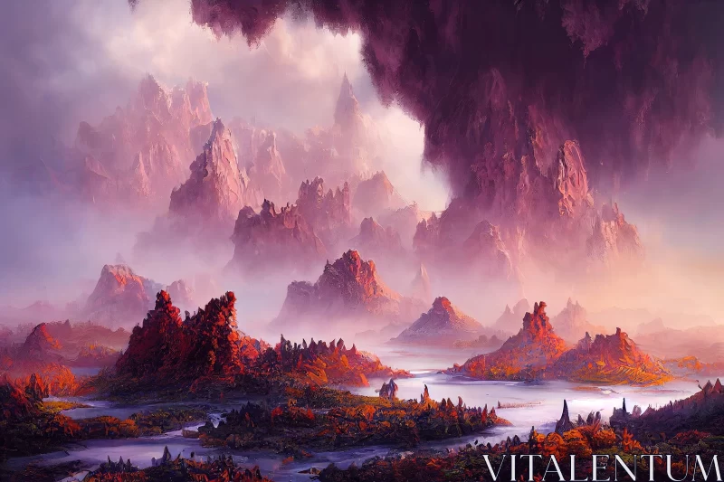 Crimson Mountain Fantasy Landscape Art AI Image