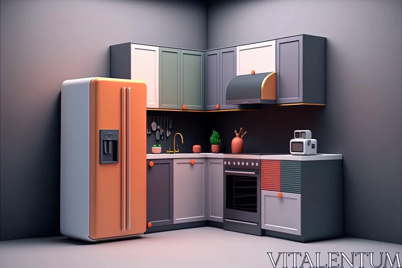 AI ART Retro Cartoon-Style Kitchen Interior with Vibrant Colors
