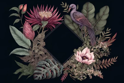 Tropical Baroque Illustration of Flowers and Birds