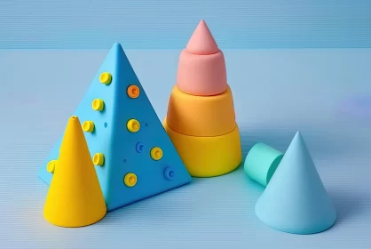 Whimsical Composition of Colorful Toy Pyramids