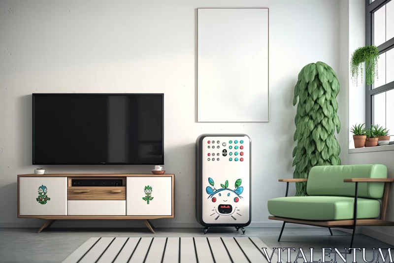 3D Illustrated Living Room with Playful Machine Motifs AI Image