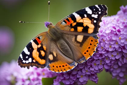 Butterfly on Purple Flowers - A Macro Perspective AI Image