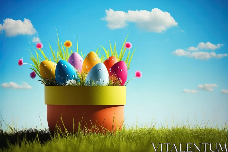Colorful Easter Eggs in Nature - Detailed Illustration AI Image