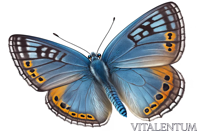 AI ART Detailed Blue Butterfly on White Background