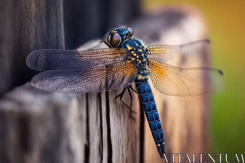 Enchanting Dragonfly on Rustic Wooden Fence AI Image