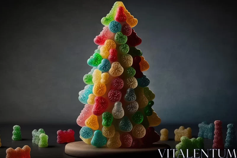 Festive Gummy Candy Christmas Tree Tableau AI Image
