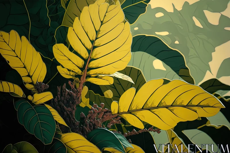 Tropical Plant with Yellow Leaves: A Detailed Landscape Illustration AI Image