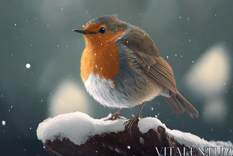 Charming Bird Portrait Amid Snowy Forest AI Image