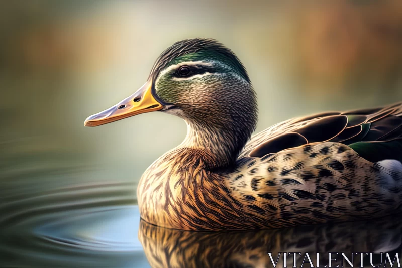 Charming Realistic Duck Art in Emerald and Brown AI Image