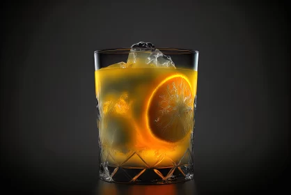 Frosty Orange Cocktail on Ice against Dark Backdrop AI Image