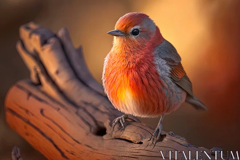 Radiant Red Bird on Branch - Nature's Delicate Shading AI Image