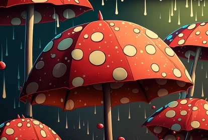 Rainy Mushroom Umbrellas - Surrealistic and Lowbrow 2D Art