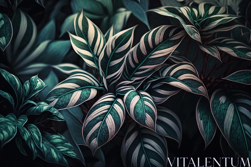 Artistic Representation of Dark Green Leaves in Surreal Realism AI Image