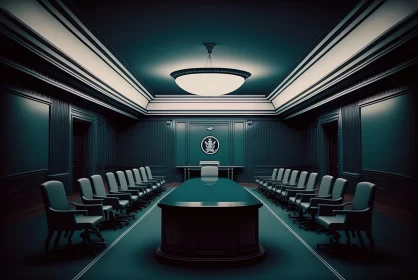 Minimalist Political Conference Room in Dark Teal