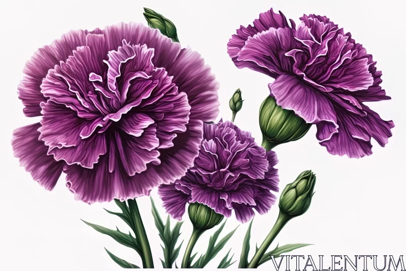 Purple Carnation Flower Paintings - A Study in Detail and Color AI Image
