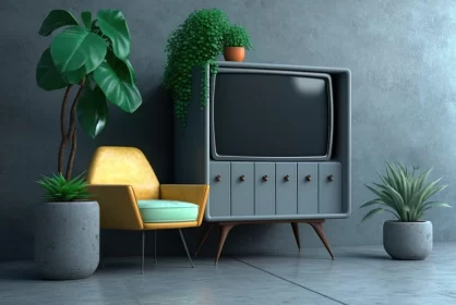 Retro-Style Illustration of Television by Blue Wall