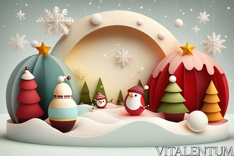 3D Christmas scene with Santa and Snowman AI Image