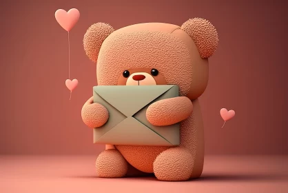 3D Rendered Black Teddy Bear Holding Love Letters - Post-Internet Aesthetics AI Image