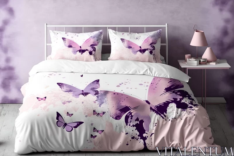 Butterfly Bedding Set: A Symphony of Pink and Purple AI Image