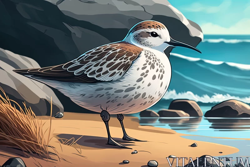 Cartoon Realism Bird Illustration on Beach AI Image