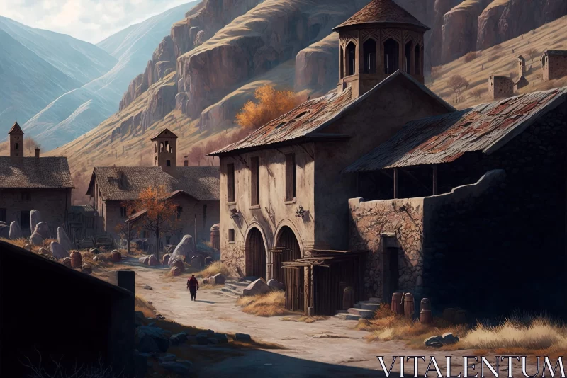 Mountain Village Artistry: A Muted Colorscape of Abandoned Spaces AI Image