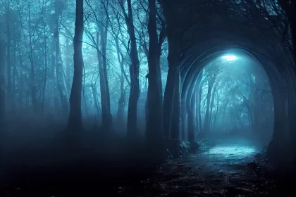 Mysterious Forest Path under Moonlight - Ethereal Night Landscape