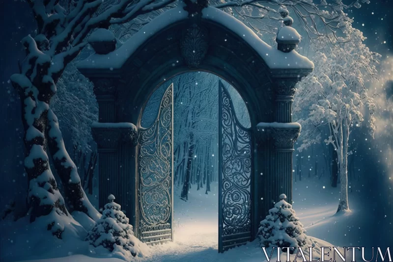 Mystical Winter Archway: Gothic, Baroque-Inspired Artwork AI Image