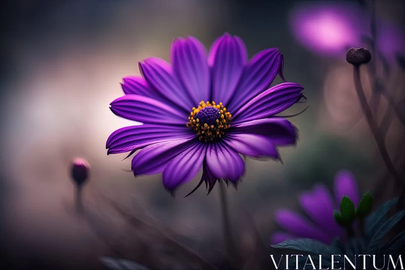 Photorealistic Purple Flower Amidst Blurred Background AI Image