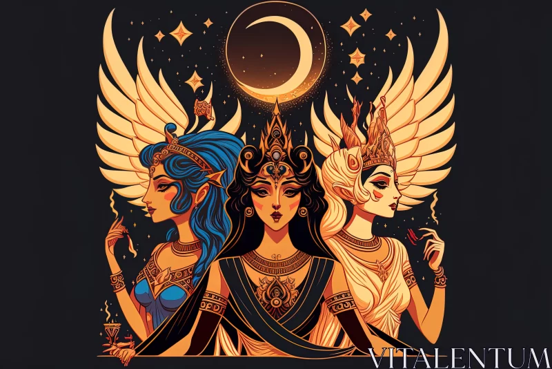 AI ART Ancient Moon Goddesses Illustration