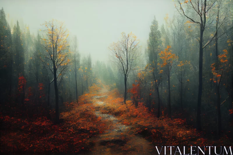 Atmospheric Autumnal Forest Road - Photorealistic Art AI Image