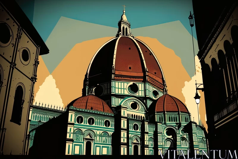 Florentine Renaissance Inspired Nighttime Cathedral Illustration AI Image