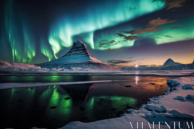Mesmerizing Northern Lights Over Icelandic Mountain AI Image