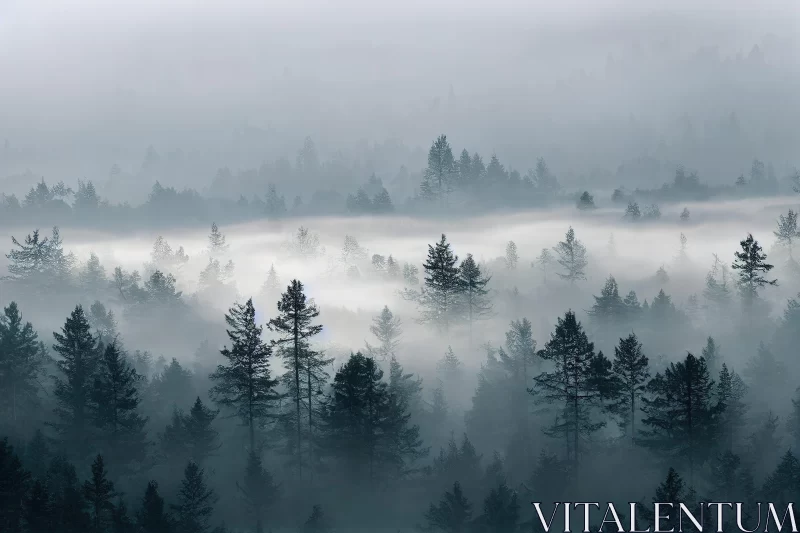 Mystical Foggy Forest - Norwegian Nature Panorama AI Image