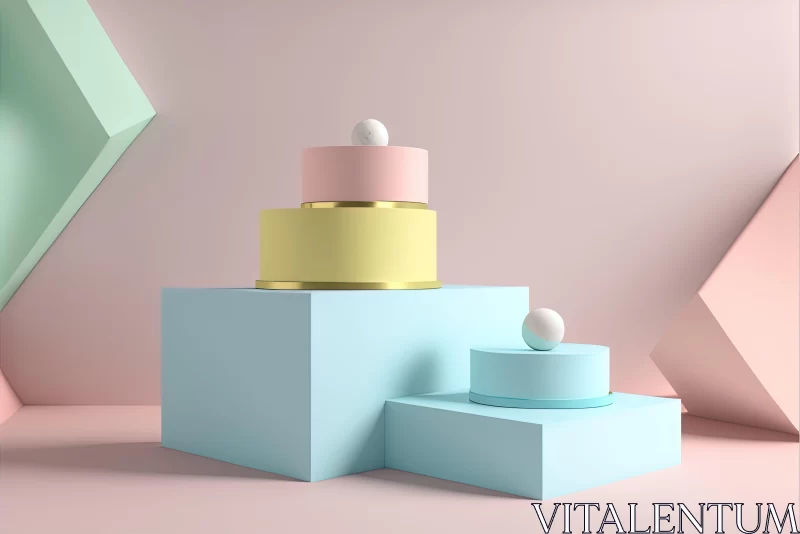 3D Geometric Cubes and Pastel Eggs Illustration AI Image