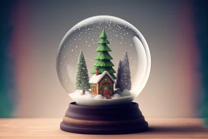 3D Rendered Christmas Treehouse Snow Globe