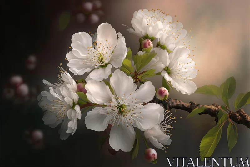 Cherry Blossoms in Bloom: A Study in Realistic Floral Art AI Image