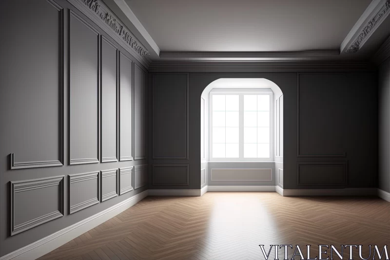 Contemporary Classicism: An Empty Room with Intricate Woodwork and Dramatic Lighting AI Image