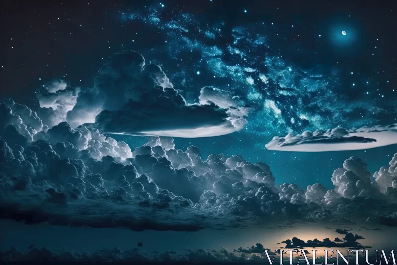 Night Sky with Clouds and Stars: A Surreal Vision AI Image