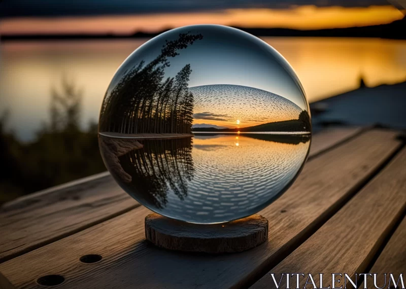 Norwegian Nature Captured in Glass Sphere at Sunset AI Image