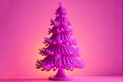 Pink Lit Christmas Tree - A Whimsical Holiday Display AI Image