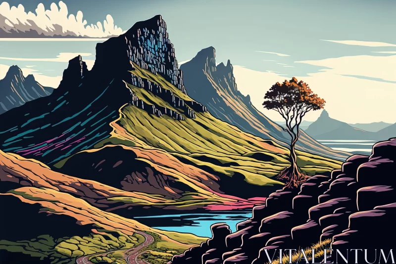 Psychedelic Art Nouveau: Scottish Mountain Landscape AI Image